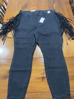 NWT Judy Blue Womens Black High Waisted Fringe Tassel Skinny Jeans Size 20W
